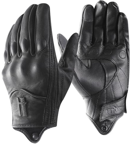 Harssidanzar Retro Motorcycle Gloves for Men Touchscreen Leather Riding Driving Motorbike Gloves CM006US, Black, Size Medium