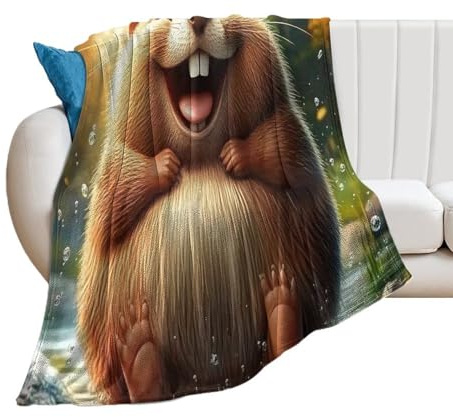 KRECDKQ Beaver Round Water Drops Cute Ultra Soft Flannel Fleece Bed Blankets Lightweight Cozy Throw Blanket Room Decor for Couch Chair Bedroom Adults Bedding Cozy Blanket Outdoor Travel Blankets 60x8