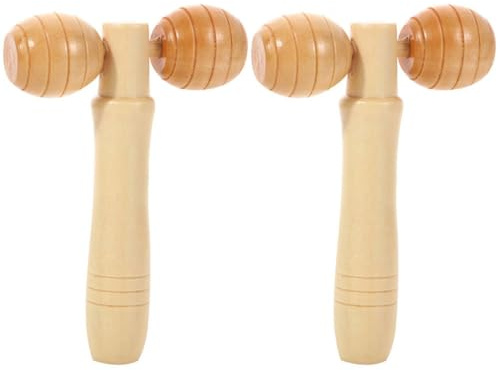 TEHAUX 2 Stück Handmassagegerät aus Naturholz Handroller mit Glatter Oberfläche Kleiner Roller für Nacken Rücken Beine und Gesicht Tragbarer Ganzkörper Massageroller