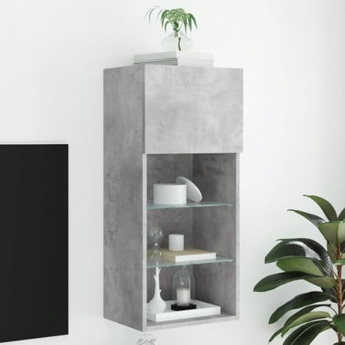 Yunovire Meuble TV avec lumières LED, gris béton, 40,5 x 30 x 90 cm, matériau du bois, montage mural, meuble multimédia moderne pour salon, chambre à coucher, espace de rangement