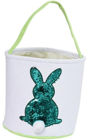 SUPVOX Cesta de Pascua Portátil Verde Diseño de Conejo, Bolsa de Tela para Dulces y Almacenamiento, Contenedor Práctico para Decoración y Regalos en Fiestas Infantiles