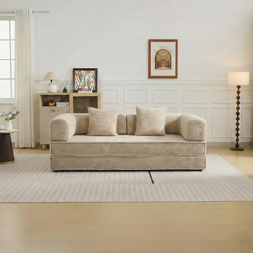GEDTECH ARMANA 3 Places Convertible Lila en Velours côtelé Beige, modulable, Confortable, Structure en métal - Convertible, Multifonctionnel, livré compressé, Moderne et Personnalisable