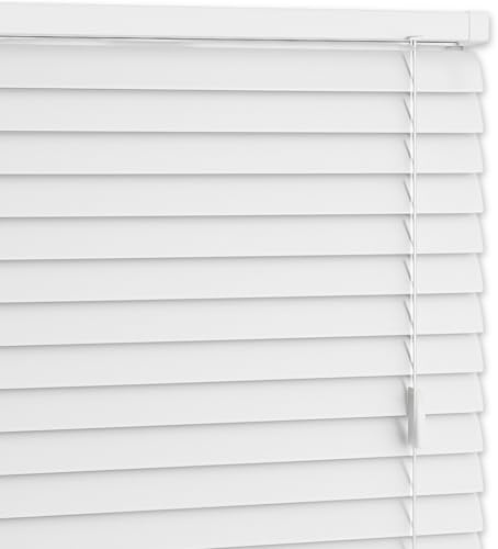 AQS - PVC Venetian Window Blinds - Easy Fit Curtains Trimmable Fittings - Windows Treatment Shutters Twist Open Close - Moisture Resistant Slats Wall & Recess Mount (White, 45W x 150H cm)