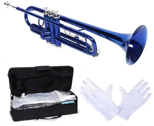 Tromba B Piatto Ottone Blu Colore Squisito Strumento Musicale Con Guanti