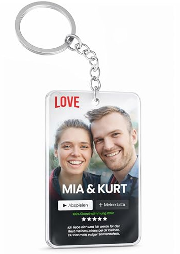 Meinearmbänder Personalisierter Foto Schlüsselanhänger 4.3x8cm – Acryl Keyring im Streaming Stil mit Bild, Name & Jahr – Geschenk für Mama, Muttertag, Film Stil Fotogeschenk