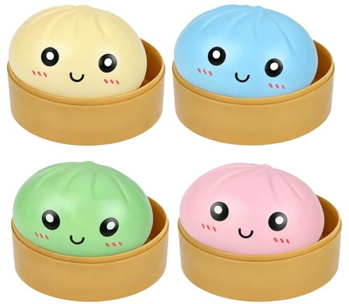Dumpling Squishy 4er Set, Giant Squishy Dumpling Mystery XXL Box, Antistress Spielzeug Stressball Squishies Dumpling für Kinder und Erwachsene（No Gel）