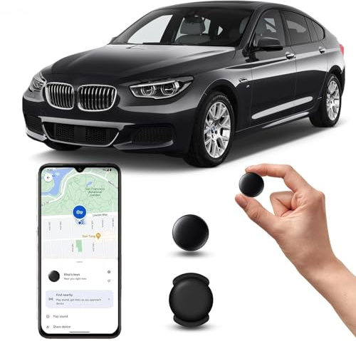 GPS Coche localizador Android, GPS Tracker rastreador magnético Oculto para Coches Sin cuota mensual, no SIM, Seguimiento en Tiempo Real para niños, Mascotas,Compatible con goo- gle Find My (1 Negra)