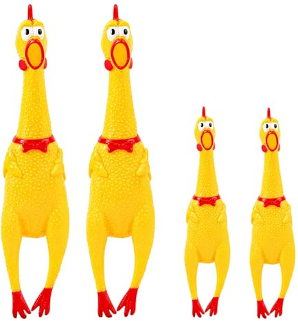 PjuQow Gummihuhn Quietsche Huhn Hundespielzeug, 4er Set Quietschendes Gummi Huhn Spielzeug, Für Hunde Training Und Büro Unterhaltung, Mit Zwei Großen Und Zwei Kleinen Hühnern