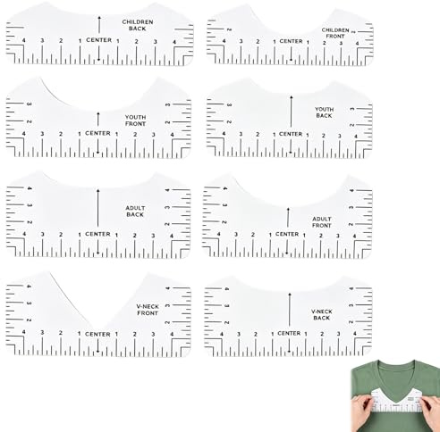 Regla Transparente para Camisetas 8 Piezas, Plantilla de Alineación para Estampado DIY, Guía Acrílica para Diseño de Camisetas Adulto, Juvenil e Infantil