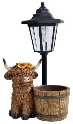 Solar Floor Lamp, Outdoor Flower Pot Planter Light, Solar Powered Cow Light with Planter, Resin Cow Statue Flowerpot, Waterproof Animal Flower Pots for Patio Courtyard Front Porch