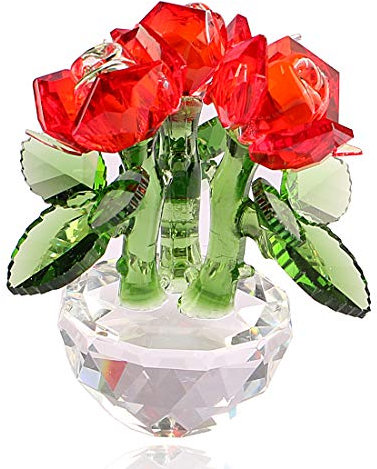 MICG Kristallglas-Rosen, Frühlingsstrauß, Ornament, Briefbeschwerer, Muttertag, Weihnachten, Hochzeit, Geschenk, Sammlerfiguren (rot)