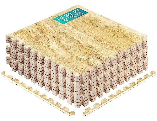 Yes4All Tapis Emboîtables en EVA, Dalles de Sol en Mousse, Revêtement de Sol en Mousse avec Bordure pour Meubles, Espace de Vie, Salon, Garage - Walnut Marble, 4.46 m2