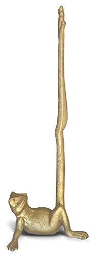 WallCharmers Gold Paper Towel Holder, Metal Toilet or Kitchen Paper Holder for Floor or Countertop, Gold Frog