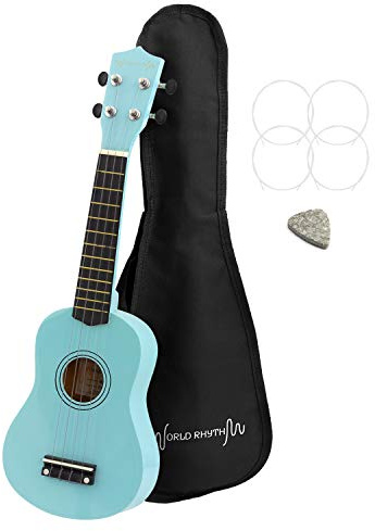 World Rhythm Sopran-Ukulele – Anfänger-Sopran-Ukulele in hellblauem Finish mit Gigbag, Ersatzsaiten und Filzplektrum, hellblau, WR-306 | WR-306 Ukulele mit Tasche, Ersatzsaiten & Filzplektrum, hellblau, ideal für Anfänger & Schule