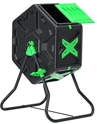 Pattumiera per compostaggio da 70 l, a camera singola, con sistema di rotazione facile e funzionamento rapido, per giardino, nero e verde