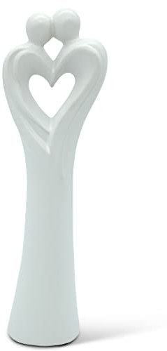 Elegante scultura cuore coppia - coppia innamorata a forma di cuore fatta di ceramica in bianco per la decorazione - Moderna figura 28cm come simbolo di amore e felicità - regalo di alta qualità