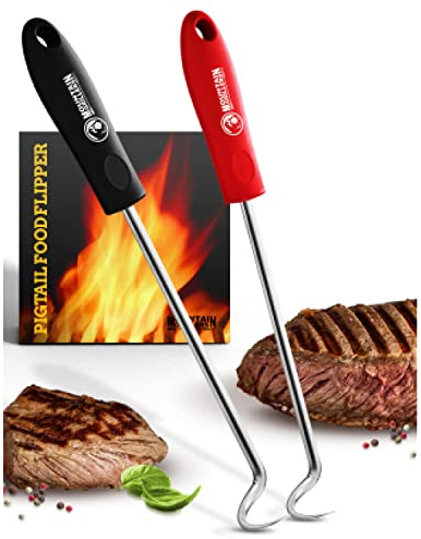 Mountain Grillers | Accessori Barbecue e Cucina - 2 Pig Tail BBQ e Turners per Sostituire Pinze Barbecue, Spatole e Forchette - 45 e 30 cm Realizzati in Acciaio Inox spesso 8mm