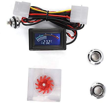 Lazmin112 Computer Water Cooling Thermometer + Flowmeter Set,PC Water Cooling System Pointer Display Thermometer Temperature Meter, for Tubes/Connectors PC Accessory