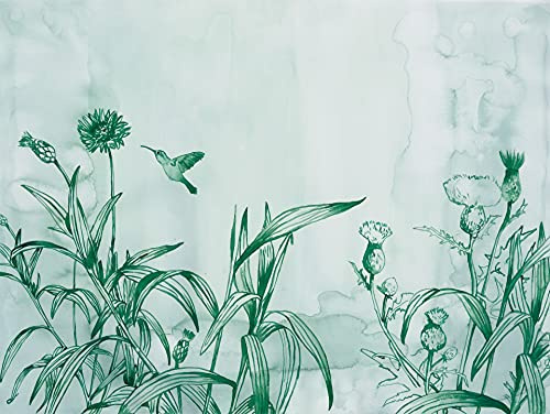 Rasch Carta da parati 100471 100471 con fiori verdi e colibrì, effetto acquerello, collezione Young Artists, 2,80 m x 3,72 m (L x l)