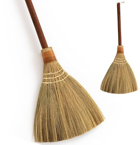 TTS For Home Natural Whisk Sweeping Hand Handle Broom - Vietnam Handmade Straw Soft Broom Design for Home, Kitchen, Grage, Bedroom 12.2 Width, 28.35 Length
