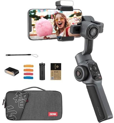 ZHIYUN Smooth 5 Combo [Ufficiale] Stabilizzatore Smartphone a 3 assi, Telefono Gimbal per iPhone e Android, con Treppiede, Borsa, 2 Luci 300lm e Zoom per Vlog, Youtube e TikTok