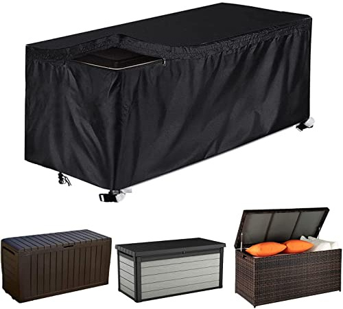 COOSOO Waterproof Patio Deck Box Cover With Zipper - 420D Oxford Cushion Storage Ottoman Bench Cover for Outdoor Garden Furniture (Black, M:130 * 60 * 71cm)
