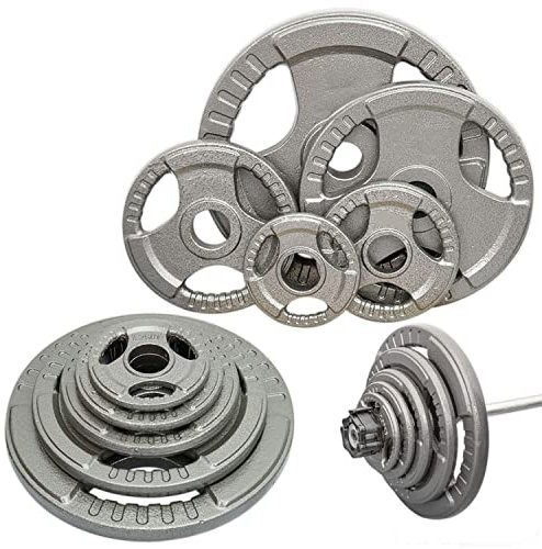 Max Strength Tri-Grip-Eisenguss Hantelscheiben-Set, 5 cm, olympisches Hantelscheiben-Set, 7,5 kg, 10 kg, 15 kg, freies Heben, Langhanteln, Hanteln – ideal für Heim-Fitnessstudio und Training
