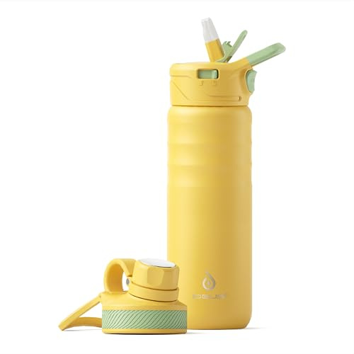 IDEUS Vacuum Insulated Water Bottle 710ml/24oz, Leak-Proof Stainless Steel Water Bottle, Double Wall Flask, Metal Sports Canteen with 2 Lids