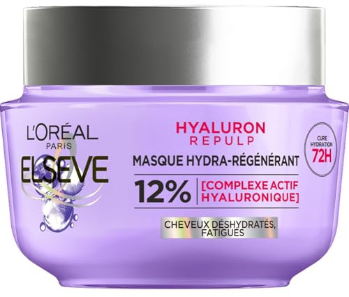 L'Oréal Paris - Masque Hydra-Régénérant pour Cheveux Déshydratés et Fatigués - Hydratation 72H - À l'Acide Hyaluronique - Elseve Hyaluron Repulp - 310 ml