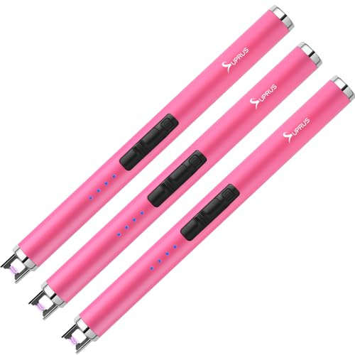 SUPRUS Fluorescent Lighter Glows in The Dark USB Lighter Rechargeable Windproof Pocket Size for Candle Cooking BBQ in Party (Pink)