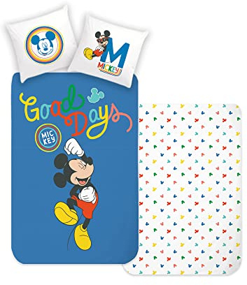 Disney Home Topolino, set di biancheria da letto double-face, 135 x 200 cm, federa 80 x 80 cm, super morbida, 100% cotone, 2 pezzi, biancheria da letto Topolino, morbida e piacevole sulla pelle