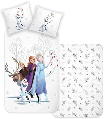 Disney Home Frozen Kinder Wendebettwäsche Set 135x200 - Kopfkissenbezug 80x80-2-teilig ELSA, Anna, Kristoff und Olaf Bettwäsche Weich und angenehm auf der Haut, Super weiche Renforce 100% Baumwolle