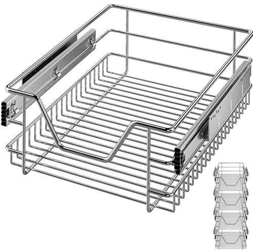 Casaria® 4x Teleskopschublade Schrankauszug Küche Schublade 40cm 20kg Belastbar Verchromt Korbauszug mit Zubehör Haushalt Küchenschrank Kleiderschrank