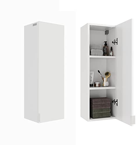 PLATAN ROOM Badezimmerschrank 60-90-120-150 H x 30B x 25T cm hängend Badschrank mit Soft-Close Bad Badezimmermöbel Hochschrank Hochglanz Weiß (Weiß Matt/Weiß Matt, 90 x 30 x 25)