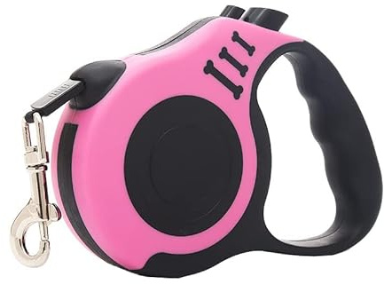 Retractable Dog Lead 360° Tangle-Free Harness Leashes with Non-Slip Handle Extendable Nylon Leads Adjustable Puppy Strap for Dogs Training Walking Jogging 5M/16FT for Medium Small Pet 15-20KG (Pink)