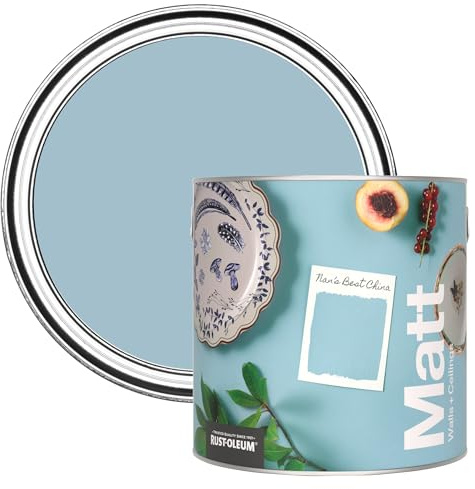 Rust-Oleum ultra strapazierfähige, extra deckende, abwaschbare, blau matte Wandfarbe - Porzelanblau 2,5 Litres
