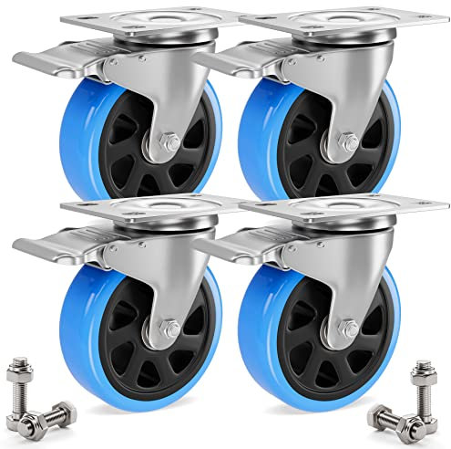 Asibaade Rotelle per carichi pesanti, 100 mm, portata fino a 600 kg, rotazione a 360°, per trasporto di mobili e trasporto industriale, colore: argenteo/blu