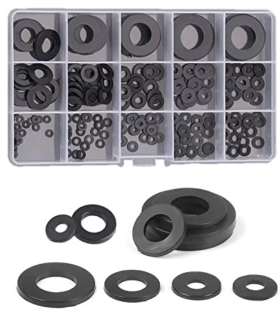 FEEIMOL 215 Pezzi M2 M3 M4 M5 M6 M8 M10 M12 M14 M16 M18 Rondella in Plastica Rondella Piatta in Nylon Kit Assortimento, Nero