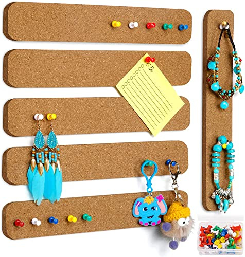 6 Pack Pinnwand, Kork Selbstklebend, Brett Streifen | Kleines Brett für Wand Schreibtisch Home Klassenzimmer Büro Mit 50 Druckstiften für Paste Notizen, Fotos, Zeitpläne