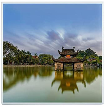 Fabulous Carreau Céramique Décoratif 15,2 x 15,2 cm - Pagode Au Mileu d'un Lac Viet-Nam Bouddhisme Sérénité