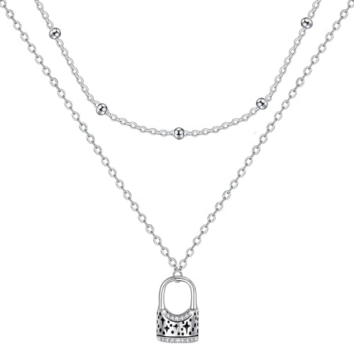 J.MUEN Collana Donna Argento 925 Collana Lucchetto con Scatola Regalo-Natale Festa della Mamma Regalo di compleanno per mamma moglie fidanzata