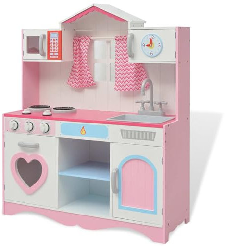LAPOOH Spielzeugküche Holz 82×30×100 cm Rosa und Weiß, Kinderküche, Spielküche, Kinder Küche, Matschküche, Zubehör Kinderküche, Miniküche, Puppenküche