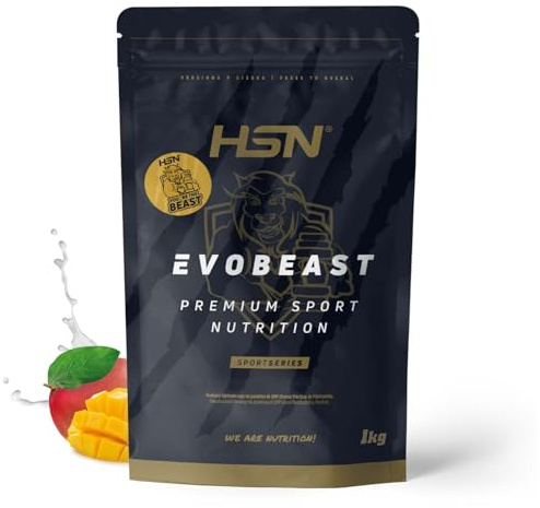 Pre Workout Evobeast de HSN | Sabor Mango 1 Kg = 20 Tomas por Envase Bebida para Deportistas Preentrenamiento con Potente Poder Estimulante + Energética | No-GMO, Vegano, Sin Gluten