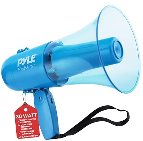 Pyle Megaphon mit Sirene, Signalhorn – Siren Megaphone – Megafon Kinder & Erwachsene 40W, Faltbare Handsirene als Polizei Sirene, Fußball Hupe & Tröten zum Anfeuern Sport, Megaphone Laut bis zu 915m