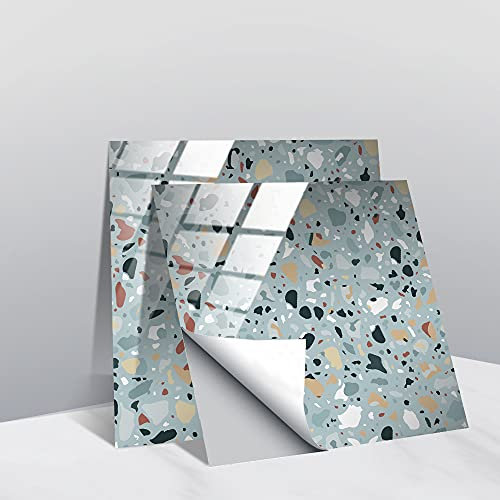 mefound Marmor Vintage Fliesenaufkleber 15x15, 20 Stück, Wasserdicht, Hitzebeständig, für Wand, Küche, Bad, Retro-Effekt, Selbstklebend, Vinyl, Grau, Marokkanischer Stil