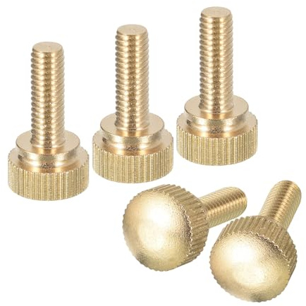 sourcing map M6x16mm Knurled Thumb Screws, 5pcs Brass Knurled Thumb Screws Bolts with Shoulder Grip Knobs Fasteners, Brass Tone