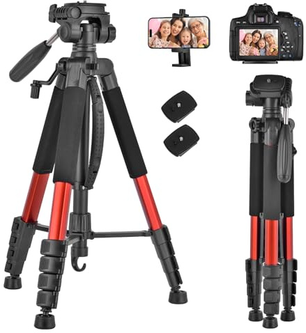 LINKCOOL Trépied en aluminium léger avec tête amovible pour appareil photo Canon, Nikon, Sony - 188 cm de haut - Orange