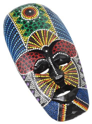 HOLIDYOYO Wooden African Animal Wall Mask Unique Sculptures Hand Crafted Tiki Mask Wall Hanging Ornament Aboriginal Dot Art Mandala Decorative Masks Random Style
