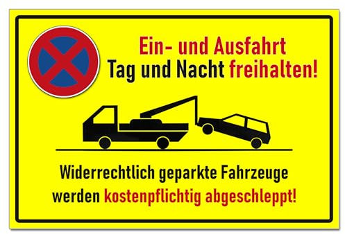 Ein Ausfahrt freihalten Schild Halteverbot Hinweis Abschleppen PVC 300 x 200 x 3 mm Vorgebohrt B1-Zertifiziert