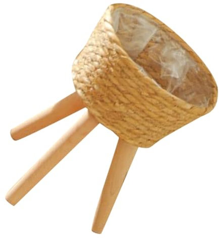 BESPORTBLE Holz Blumenständer Mit Geflochtenem Korb Dreibeiniges Blumengestell Stabiles Pflanzenregal Für Sukkulenten Indoor Outdoor Balkon Blumenkübelhalter Aus Langlebigem Holz